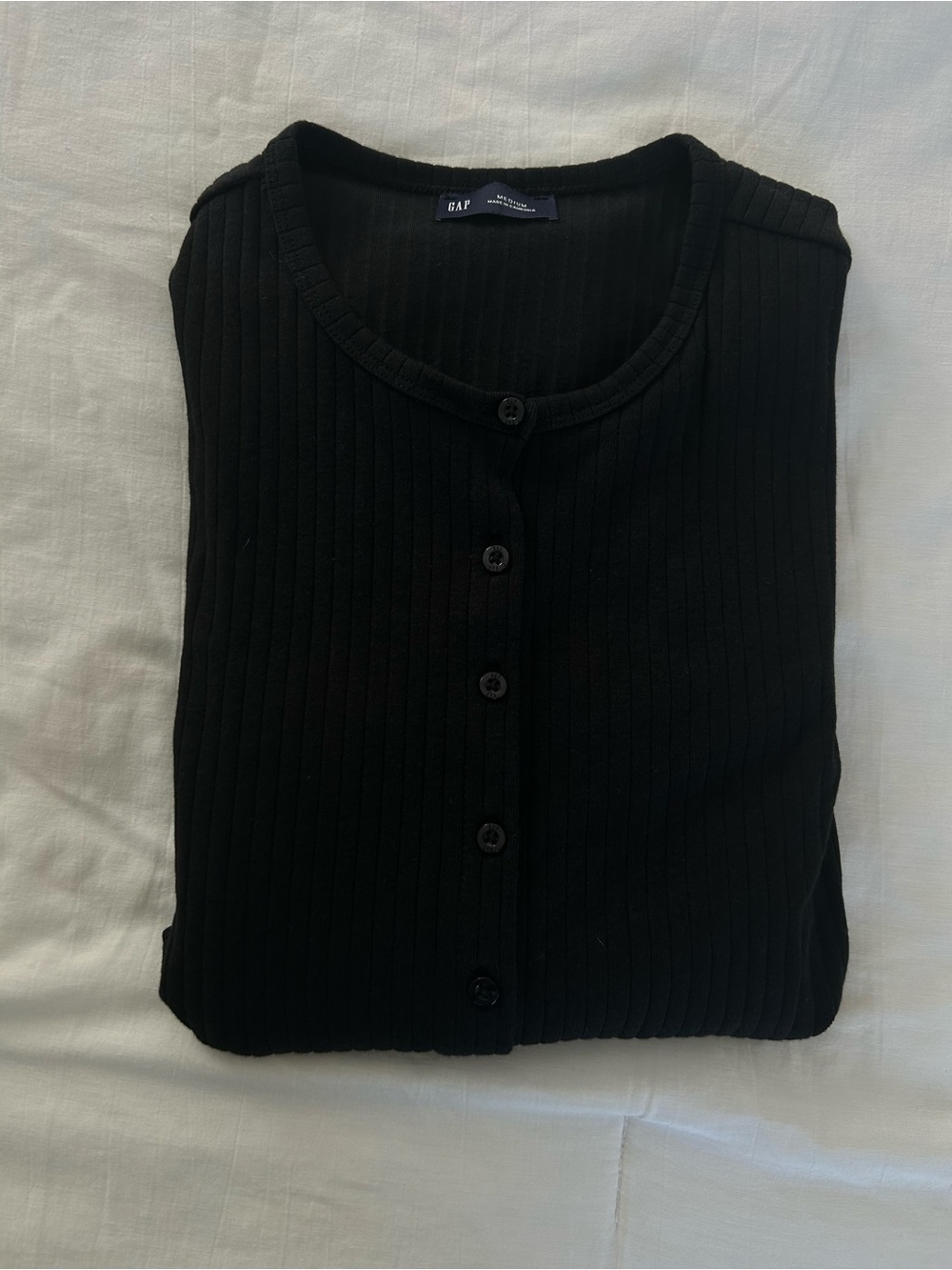 GAP Black Ribbed Button-Front Cardigan - Picture 4 of 6